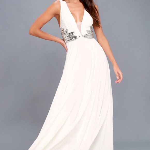 white sequin maxi dress